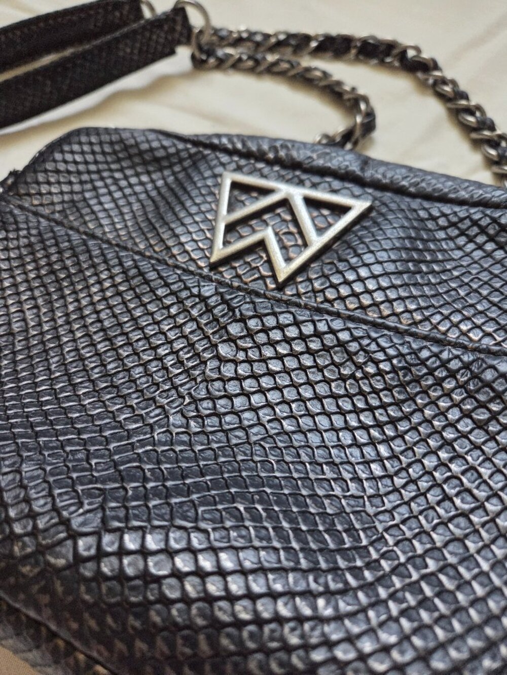 Kelly Wynne mingle mingl mini snake embossed leather crossbody chain strap purse